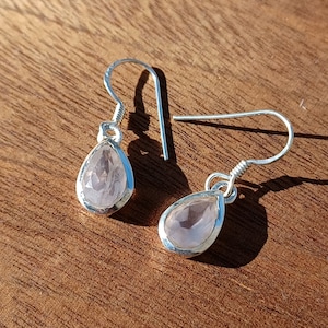 Sterling Silver Faceted Rose Quartz Teardrop Earrings