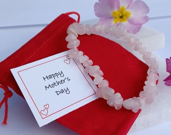 Mother's Day Rose Quartz Gem Chip Bracelet