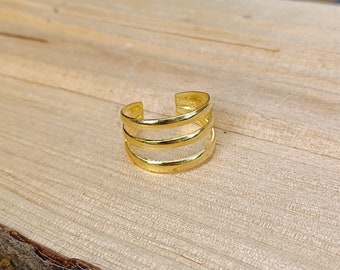 Adjustable Gold Plated Sterling Silver Wide Three Band Toe Ring