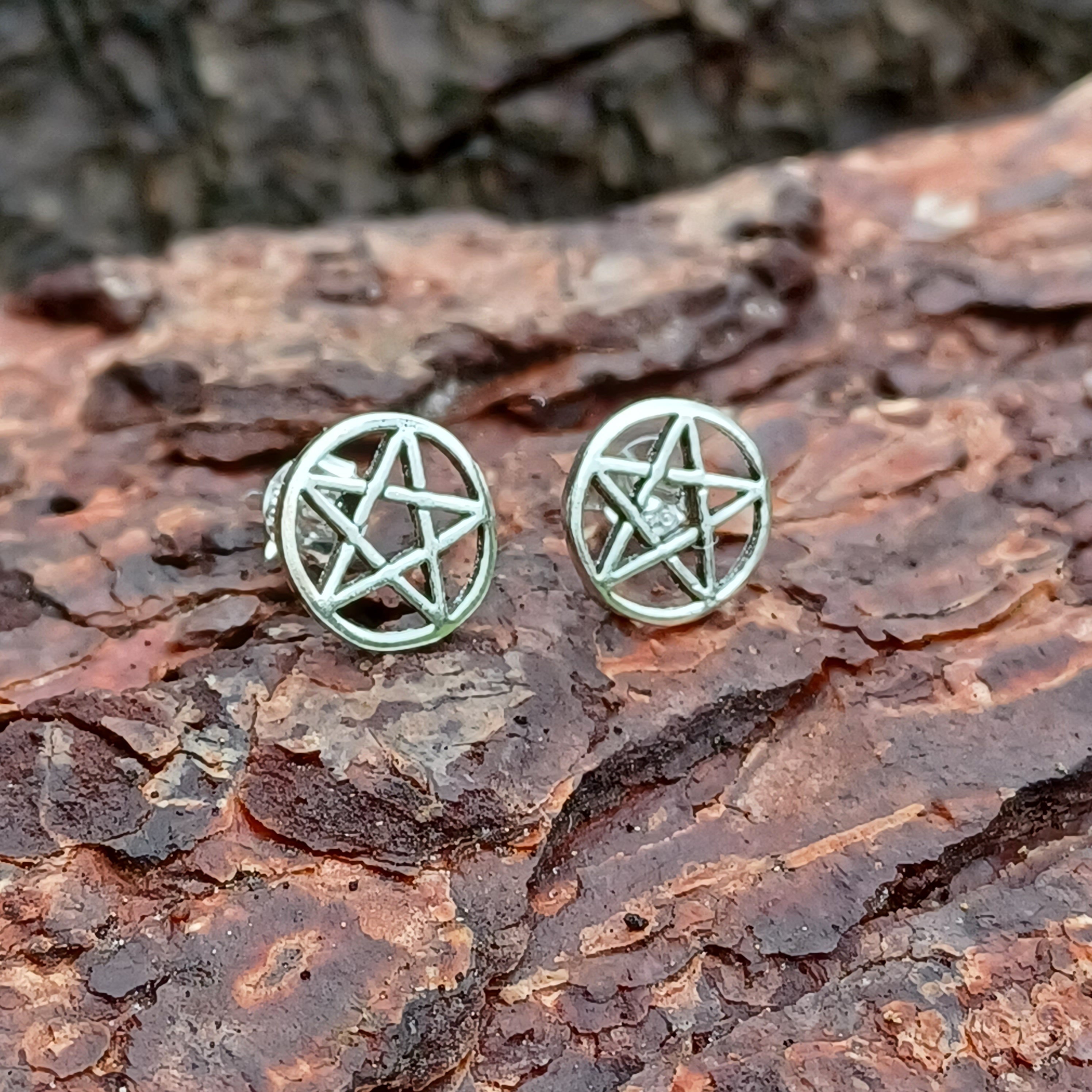 Sterling Silver Pentagram Stud Earrings - Etsy