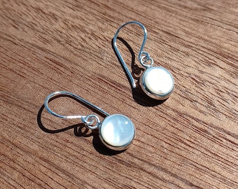 Sterling Silver Mother Of Pearl Circle Drop Earrings