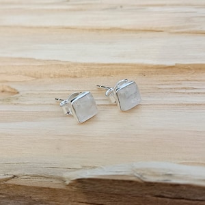 Sterling Silver Square Moonstone Stud Earrings