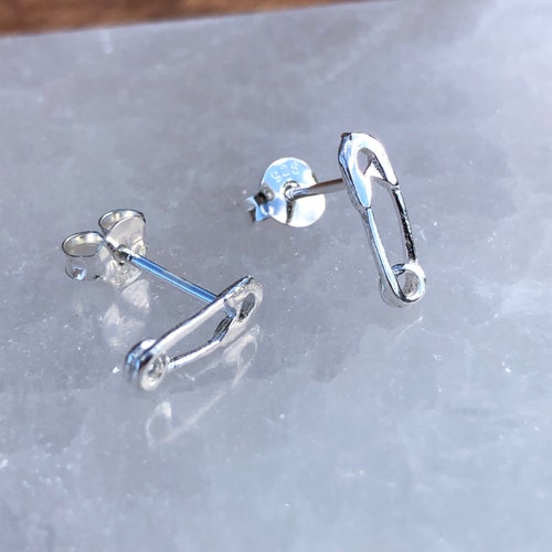 Silver Tiny Mini Safety Pin Stud Earring Sterling Silver Etsy