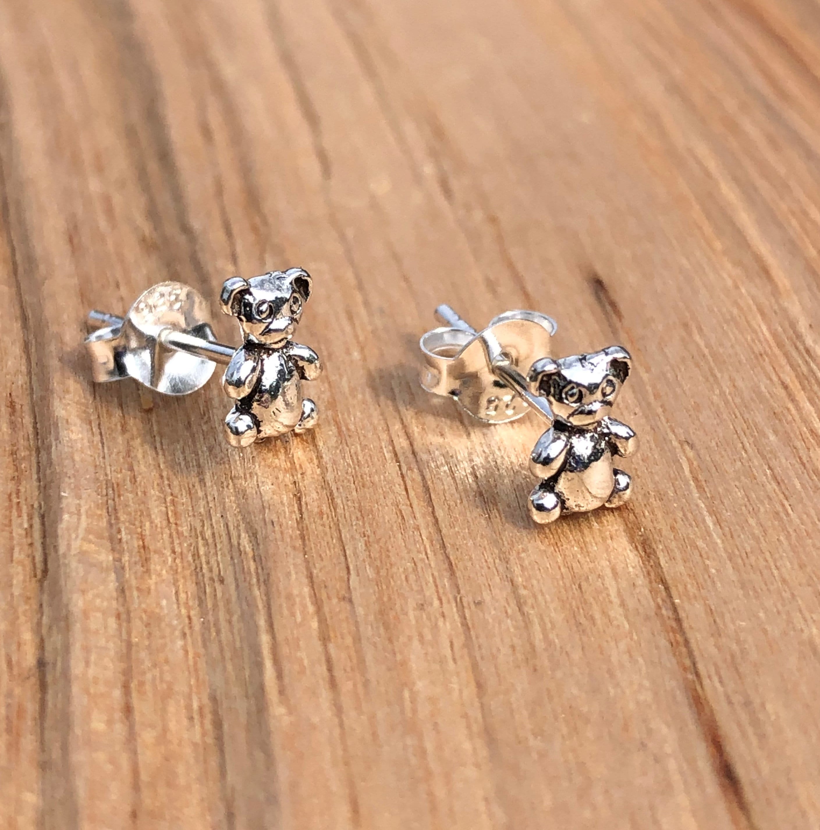 Sterling Silver Teddy Bear Stud Earrings | Etsy