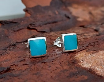 Sterling Silver Turquoise Square Stud Earrings