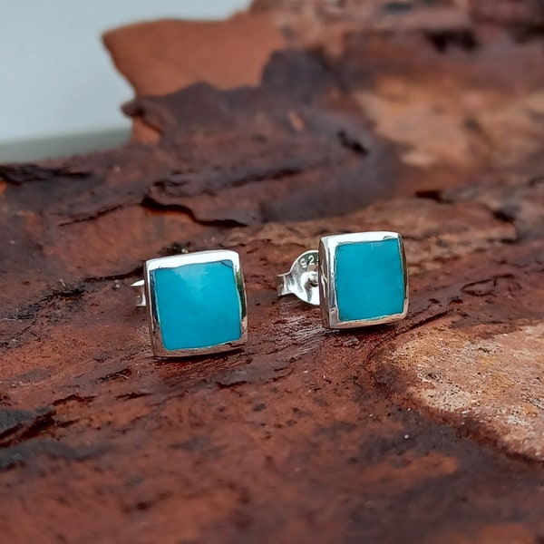 Sterling Silver Turquoise Square Stud Earrings