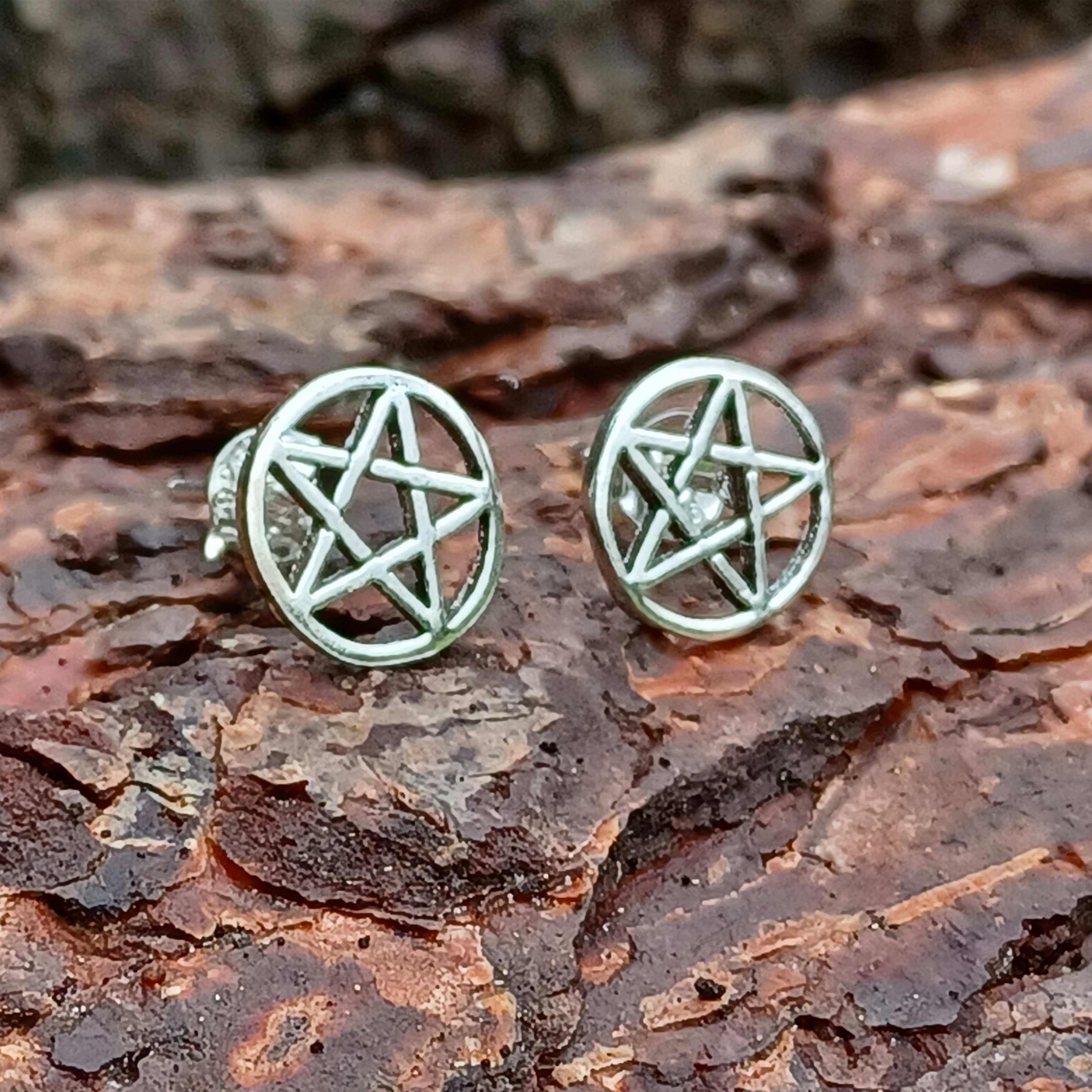 Sterling Silver Pentagram Stud Earrings - Etsy