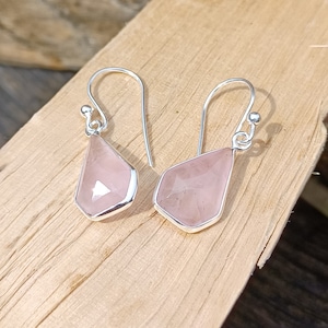 Sterling Silver Faceted Rose Quartz Drop Earrings
