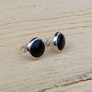 Sterling Silver Black Onyx Circle Stud Earrings