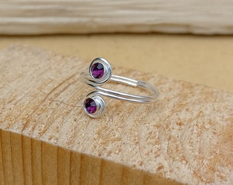 Adjustable Sterling Silver And Round Purple Cubic Zirconias Toe Ring