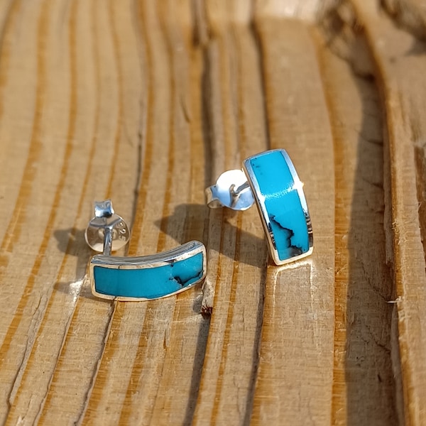 Sterling Silver Curved Turquoise Stud Earrings