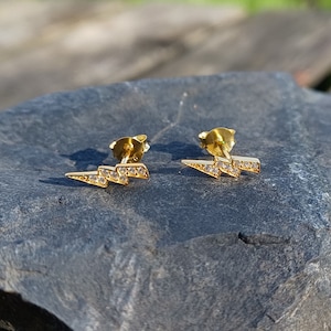 Sterling Silver 18k Gold Plated Lightening Bolts Stud Earrings