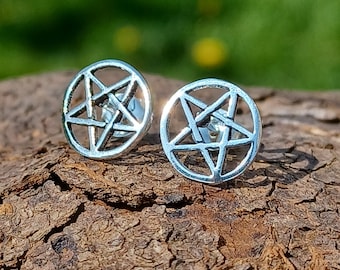 Sterling Silver Pentagram Stud Earrings