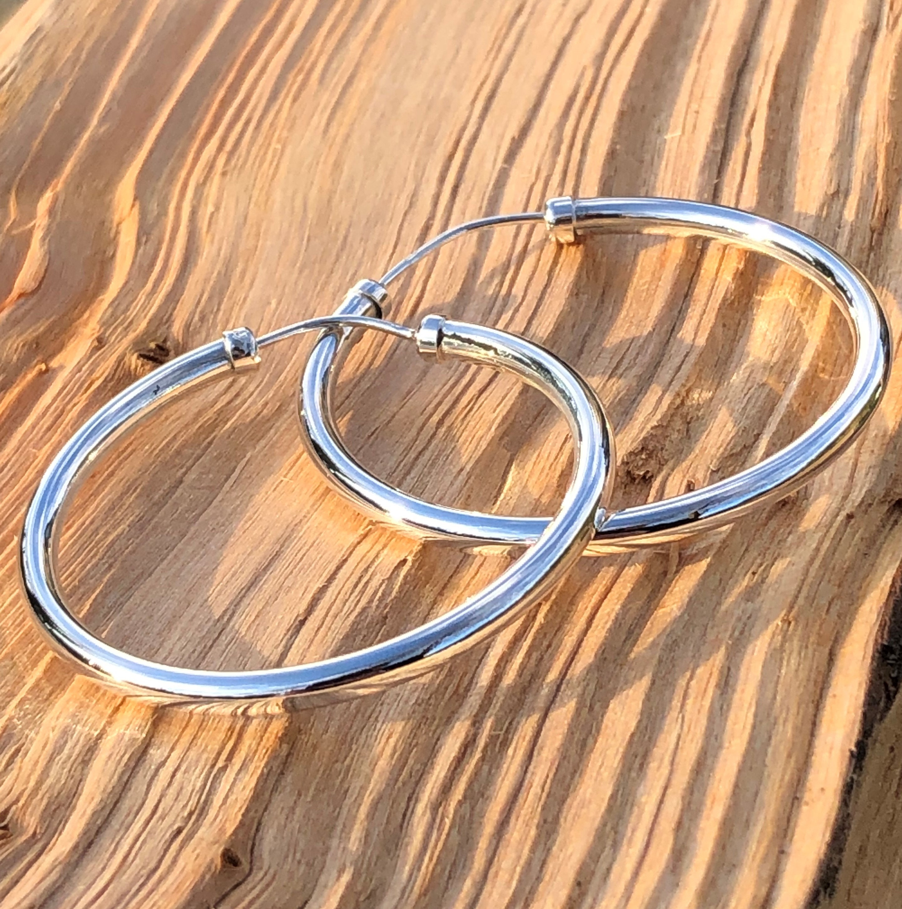 Sterling Silver 4cm Hoop Earrings Etsy UK