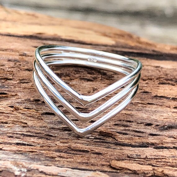 Sterling Silver Triple Chevron Ring - Etsy Sterling Silver Triple Chevron Ring - Etsy
