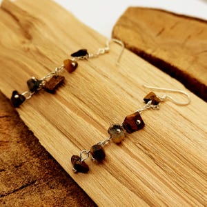 Sterling Silver Cascading Tiger&#39;s Eye Nuggets Earrings