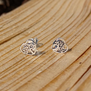Sterling Silver Tree Heart Stud Earrings image 1