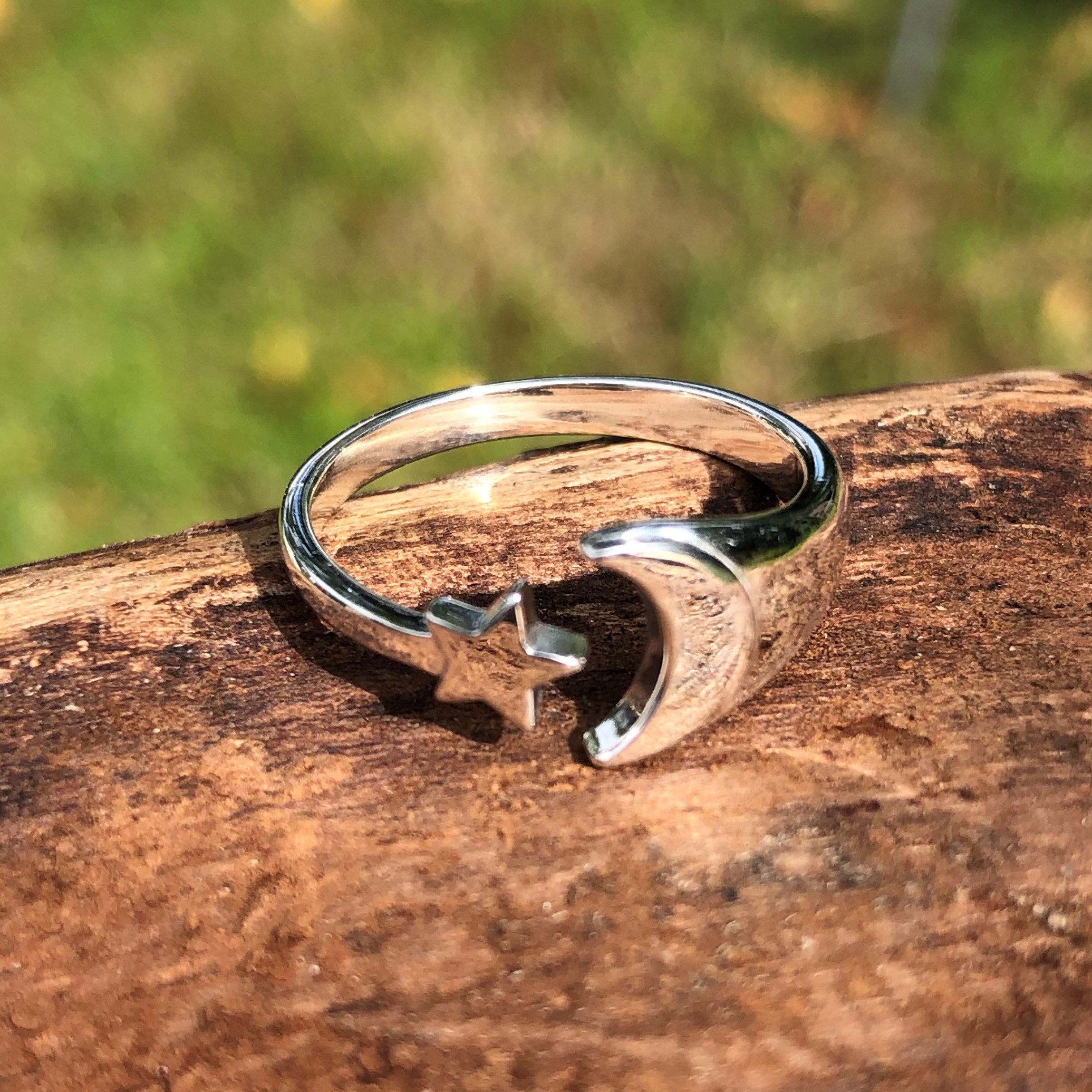 Sterling Silver Adjustable Moon and Star Ring - Etsy