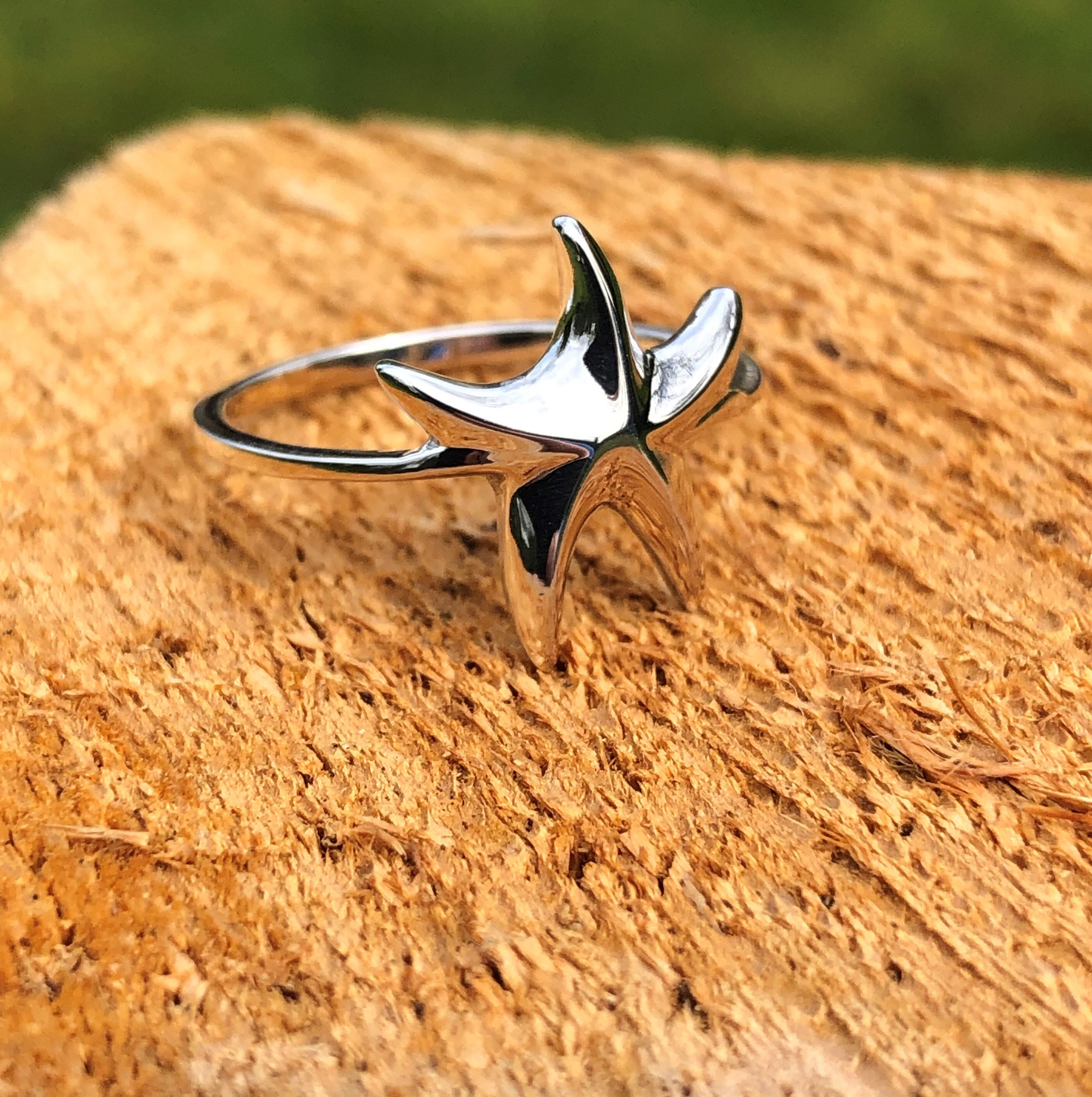 【AFTER PRAY】Starfish Ring Silver Sterling Silver Starfish Ring with Mint Premium Zirconia