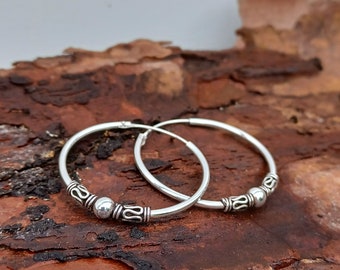 Sterling Silver 3cm Diameter Bali Style Hoop Earrings