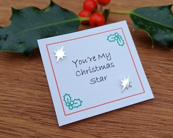 Personalised Sterling Silver Christmas Star Stud Earrings