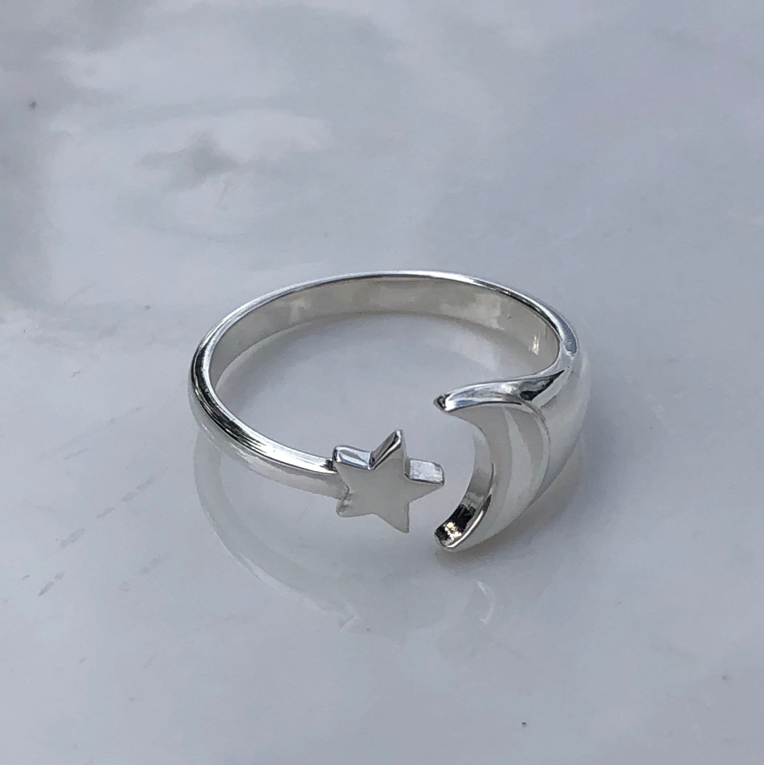 Sterling Silver Adjustable Moon and Star Ring - Etsy Sterling Silver Adjustable Moon and Star Ring - Etsy