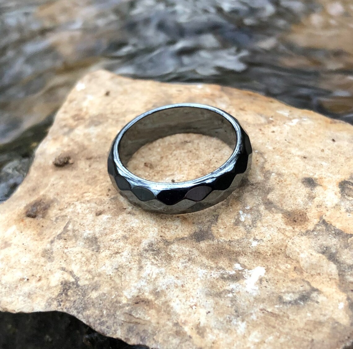 Faceted Hematite Ring Etsy