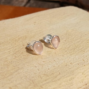Sterling Silver Teardrop Cabochon Rose Quartz Stud Earrings