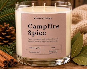 Świeca sojowa Campfire Spice | Cynamon, cedr, drzewo sandałowe | Mała partia rzemieślnicza (14 uncji)