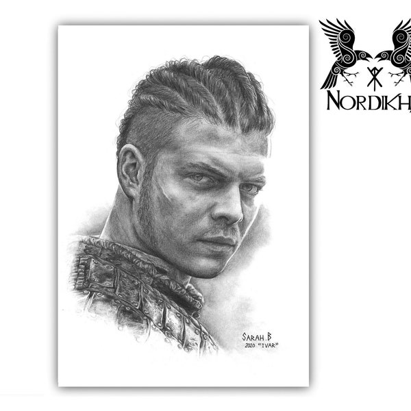 Portrait Ivar, Vikings - Drawing of Ivar the Boneless A4 format - Digital drawing to download JPG - HD