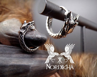Boucle d'oreille acier, créole - Bijoux Viking, nordique - dragon - bijoux homme, femme - créole en acier inoxydable - fafnir