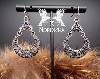 Boucles d'oreilles femme, couleur argent - Bijoux Viking, nordique - pendantes - inspiration Lagertha de Vikings