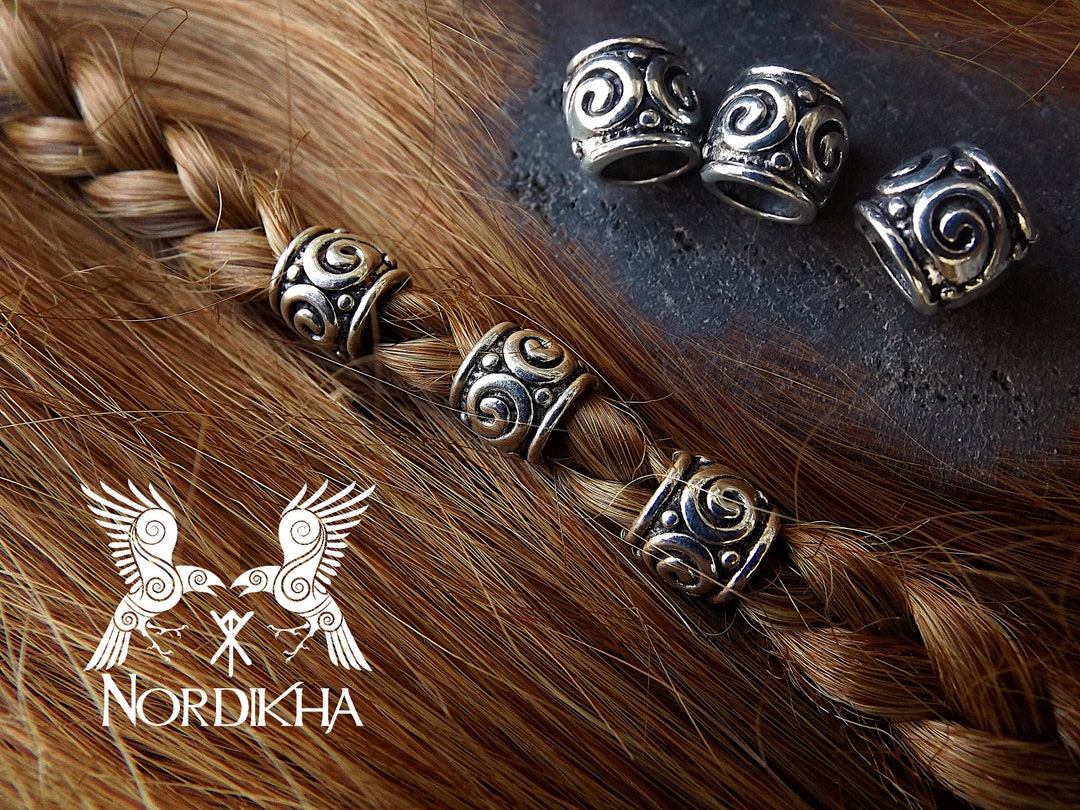 3 Viking Hair Beads Silver Spiral Pattern Viking Celtic Etsy