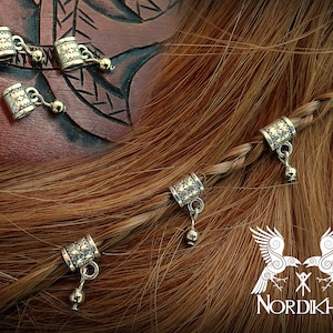 3 Viking hair beads, Viking bead, Nordic - silver color - runes of strength - LARP, LARP - hair jewelry, braid beads, beard