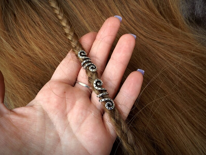 Spiral Silver hair jewelry 2 Viking hair beads braid beads hair ring Nordic Viking Celtic dreadlocks