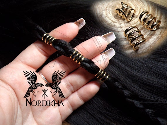 Small Viking Hair Beads Long Viking Spiral Charms Beads for Hair