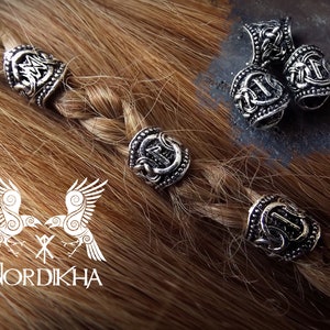 3 Viking hair beads, runes - Nordic - blackened silver color - hair jewelry, braid beads, beard, dreadlocks