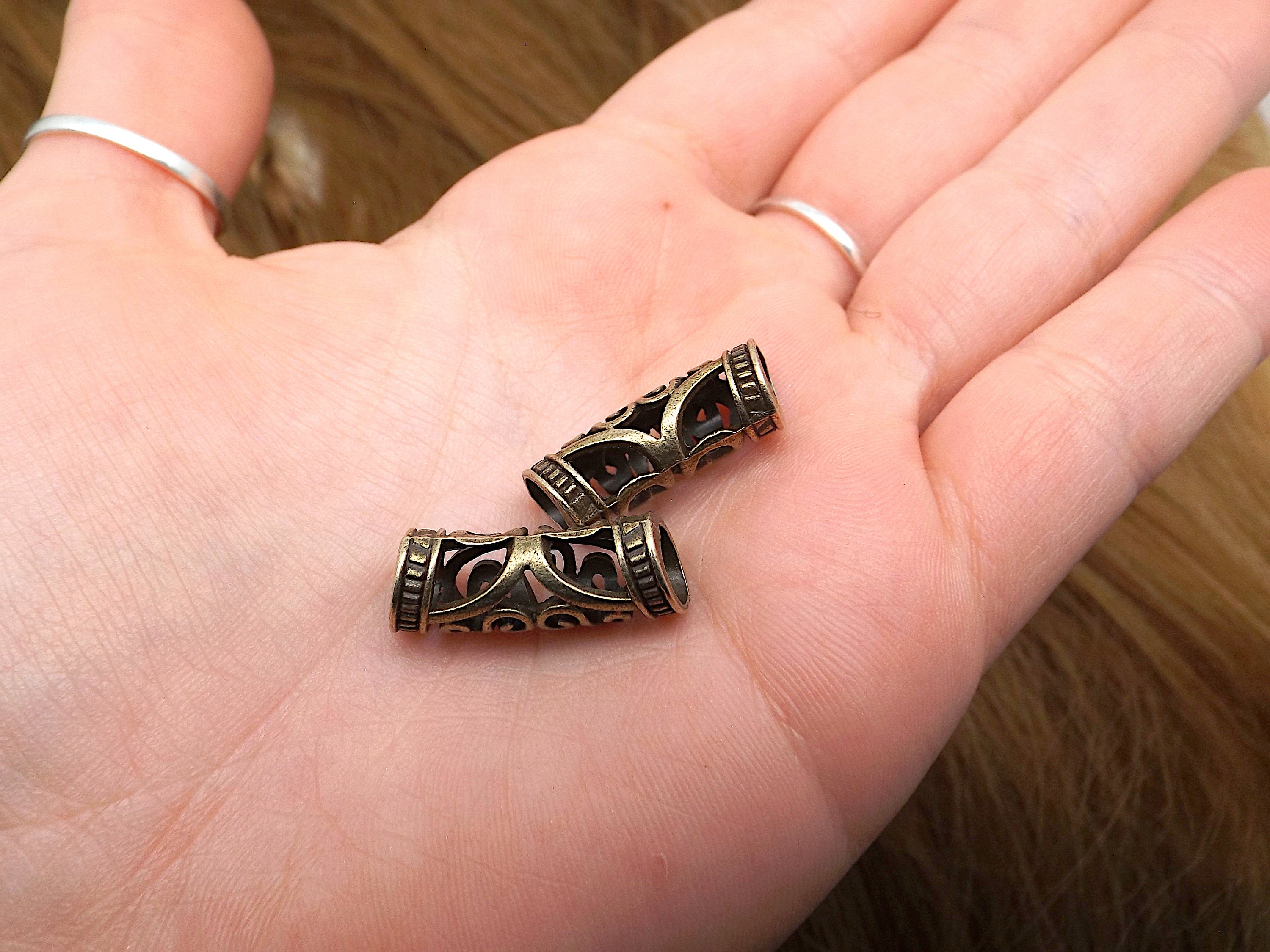 2 Large Viking Hair Beads Bronze Color Nordic Hair Etsy