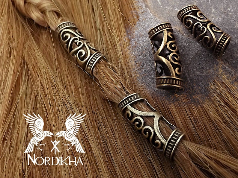 2 Large Viking hair beads BRONZE Nordic color hair Etsy