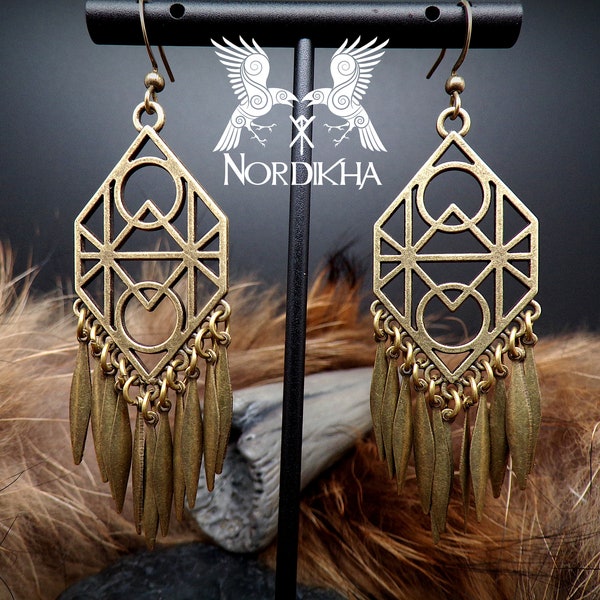 Boucles d'oreilles femme, couleur bronze - Bijoux Viking, nordique - longues et pendantes - inspiration Lagertha de Vikings