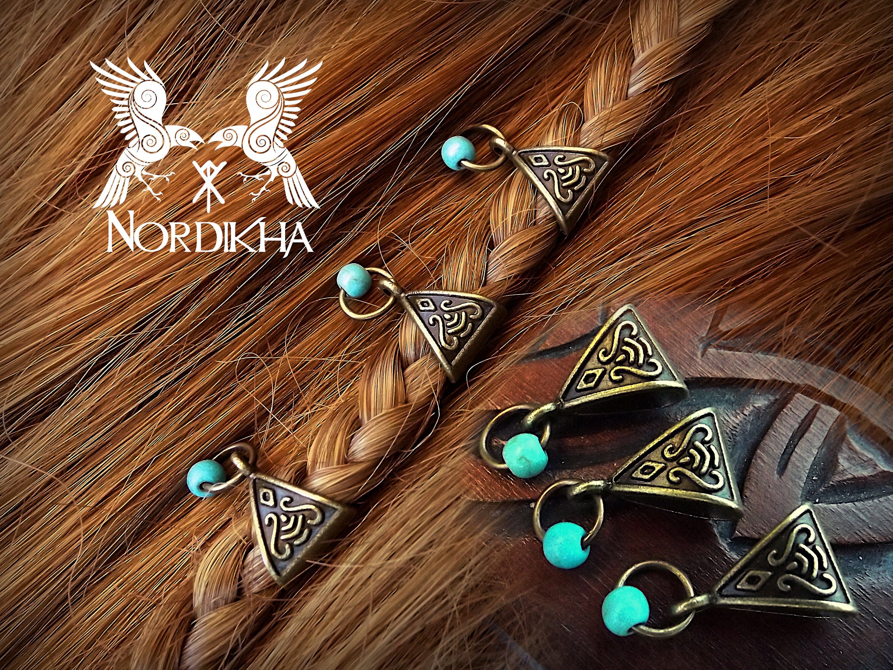 3 Viking Hair Beads lagertha Vikings, Turquoise and Cat's Eye Stones  Viking, Nordic Hair Jewelry, Braid Beads -  Israel