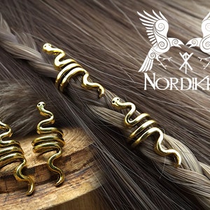 2 Viking hair beads, golden spirals - snake - Nordic, Celtic - hair ring - hair jewelry, braid beads, dreadlocks