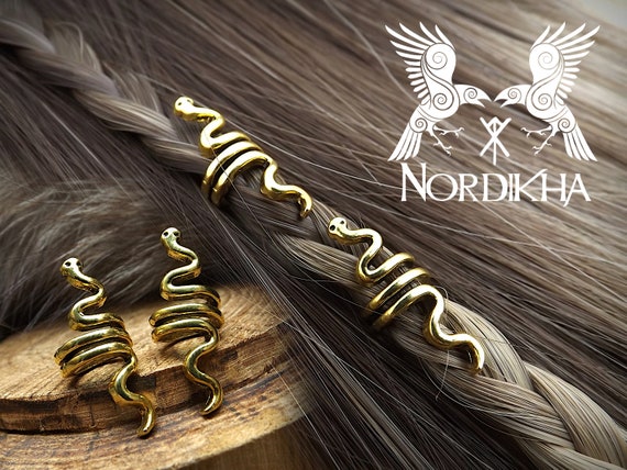 2 Perles cheveux viking dor es spirales serpent nordique