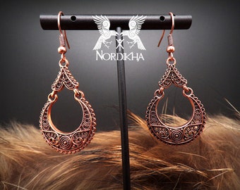 Boucles d'oreilles femme, couleur cuivre brillant - Bijoux Viking, nordique - pendantes - inspiration Lagertha de Vikings