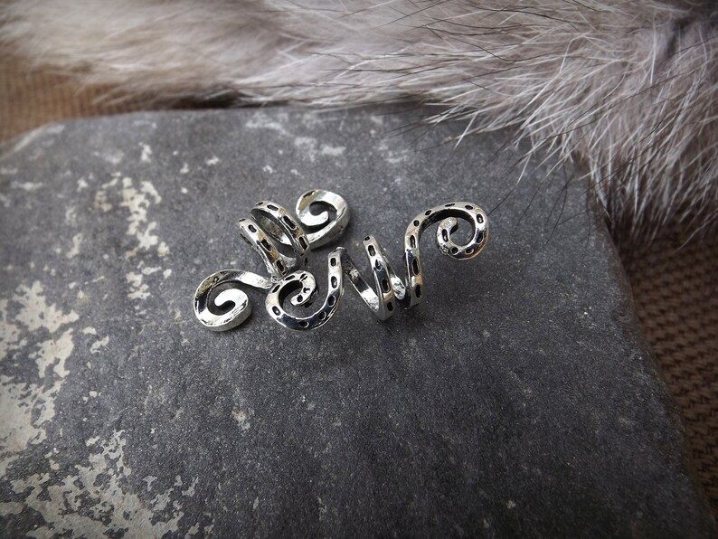 Spiral Silver hair jewelry 2 Viking hair beads braid beads hair ring Nordic Viking Celtic dreadlocks