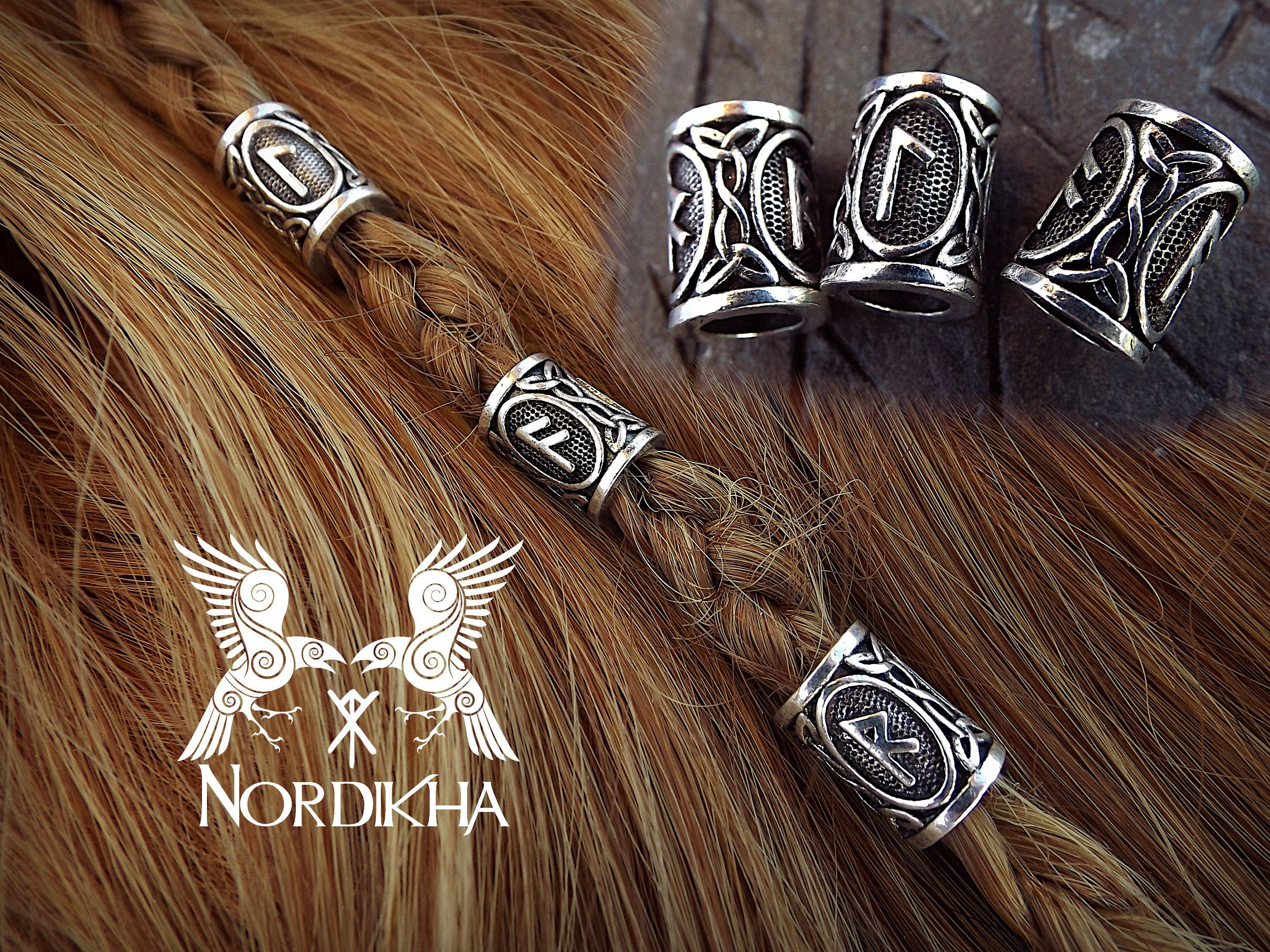 81Pcs Hair Tube Beads Norse Vikings Runes Hair Beard Beads for