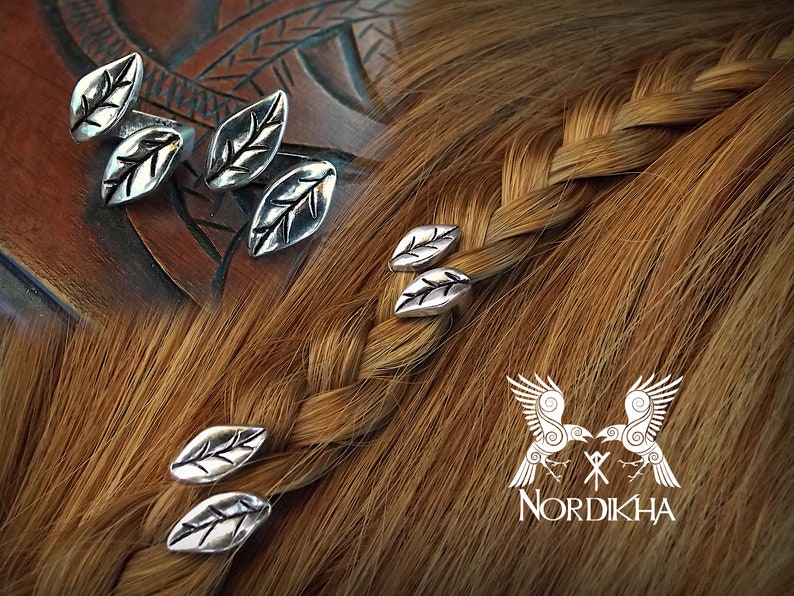 2 Viking hair beads Leaf pattern Viking Nordic blackened Etsy