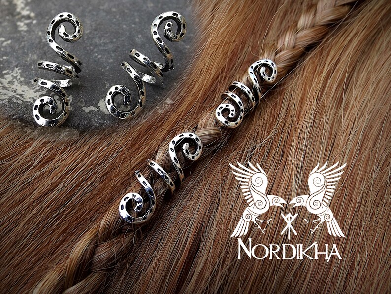 Spiral Silver hair jewelry 2 Viking hair beads braid beads hair ring Nordic Viking Celtic dreadlocks