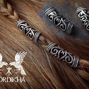 2 Large Viking hair beads, silver color - Nordic - hair jewelry, braid beads, dreadlocks - LARP, GN