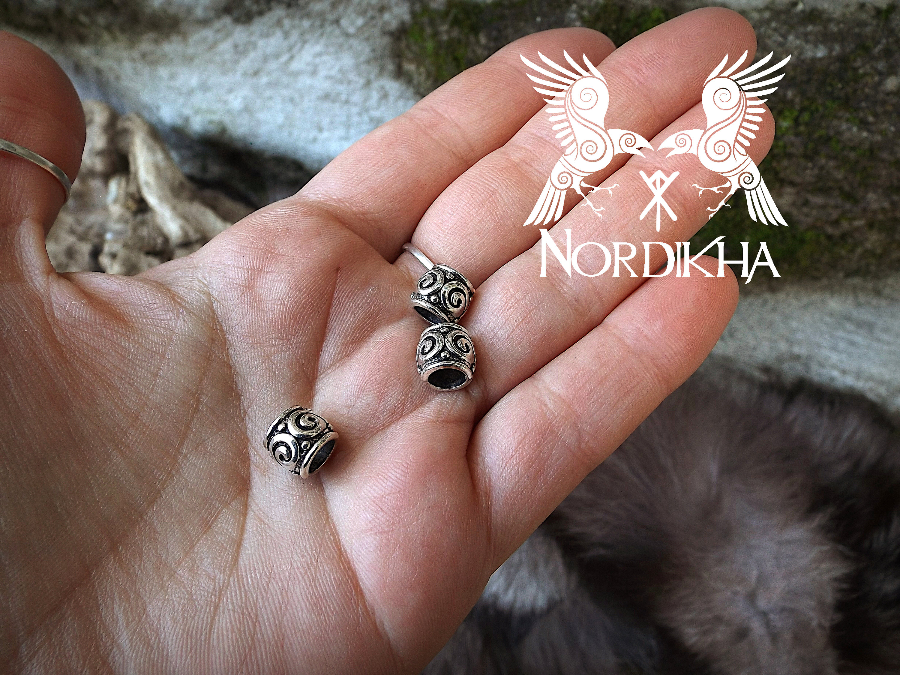 3 Viking Hair Beads Silver Spiral Pattern Viking Celtic Etsy